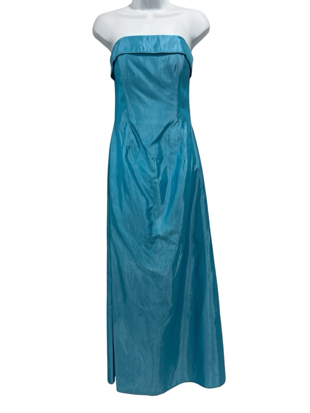 Vintage Jessica McClintock for Gunne Sax Strapless Aqua Iridescent Maxi Gown 5/6